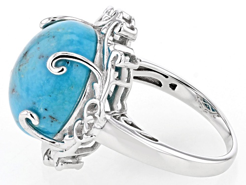 Pre-Owned 16x12mm Blue Kingman Turquoise Rhodium Over Sterling Silver Ring - Size 6