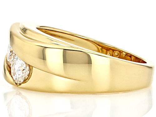 Pre-Owned MOISSANITE FIRE® .99CTW DEW ROUND BRILLIANT 14K YELLLOW GOLD OVER SILVER 3 STONE RING - Size 6