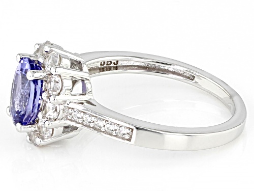 Pre-Owned 1.25ct Oval Tanzanite With 0.94ctw Round White Zircon Rhodium Over Sterling Silver Ring - Size 6