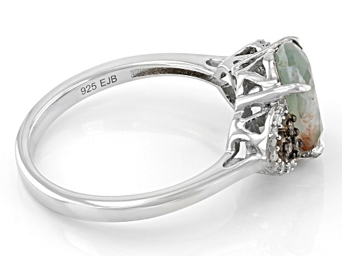Pre-Owned 10x8mm Aquaprase® With 0.15ctw Champagne & White Diamond Sterling Silver Ring - Size 7