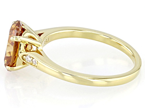 Pre-Owned 3.60ct Strontium Titanate & 0.05ctw Moissanite 18k Yellow Gold Over Sterling Silver Ring - Size 7