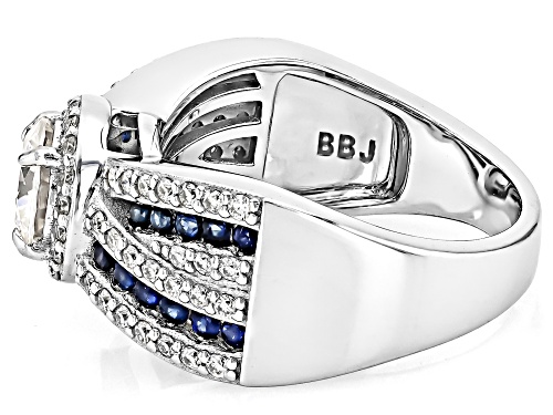 Pre-Owned MOISSANITE FIRE® 1.66CTW DEW ROUND & BLUE SAPPHIRE BRILLIANT PLATINEVE® RING - Size 6