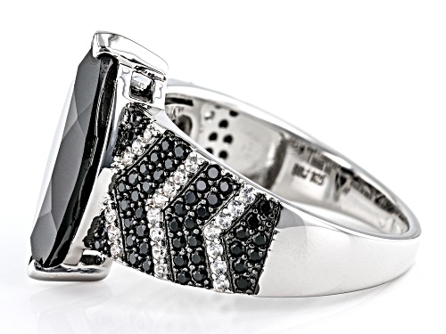 Pre-Owned 4.27ctw Mixed Shapes Black Spinel With 0.31ctw White Zircon Rhodium Over Sterling silver R - Size 10