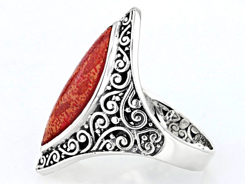 Pre-Owned Artisan Collection of Bali™ 18x10mm Red Indonesian Coral Sterling Silver Ring - Size 10