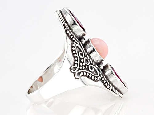 Pre-Owned 6mm Round Pink Opal with 1.75ctw Raspberry Rhodolite Sterling Silver Ring - Size 7