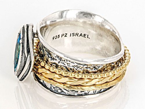 Pre-Owned Artisan Collection of Israel™ .90ct Blue Topaz Two Tone Silver & 14K Gold Over Silver Spin - Size 5