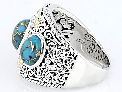 Pre-Owned Artisan Collection of Bali™ Blue Mohave Turquoise Three Stone Sterling Silver Band Ring - Size 8