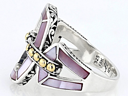 Pre-Owned Artisan Collection of Bali™ Pink Mother-of-Pearl Sterling Silver & 18K Gold Open Design Ri - Size 7