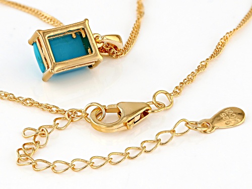 Pre-Owned 9x7mm Sleeping Beauty Turquoise 18k Yellow Gold Over Sterling Silver Pendant With Chain
