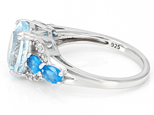 Pre-Owned 2.03ct Blue Apatite with 0.42ctw Neon Blue Apatite & 0.10ctw White Zircon Rhodium Over Sil - Size 8