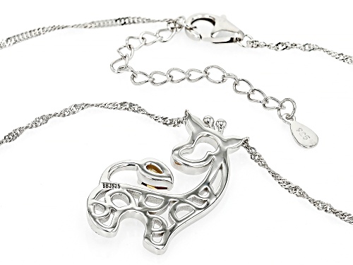 Pre-Owned 0.17ct Yellow Citrine Rhodium Over Sterling Silver Children's Giraffe Pendant With Chain