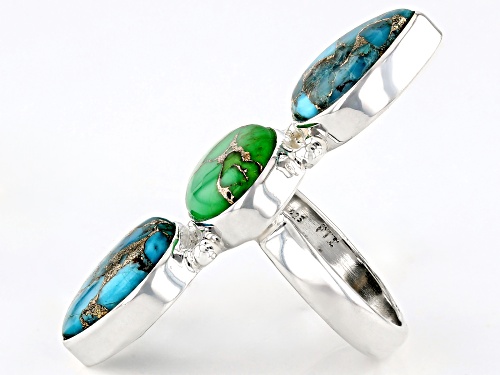 Pre-Owned Multi-Color Turquoise Sterling Silver 3-Stone Ring - Size 6