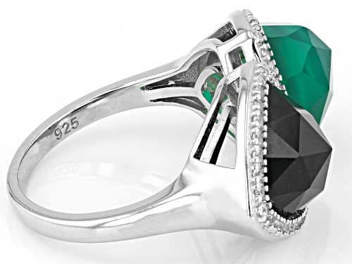 Pre-Owned 2.75ct Green Onyx, 3.00ct Black Spinel And 0.23ctw White Zircon Rhodium Over Sterling Silv - Size 6