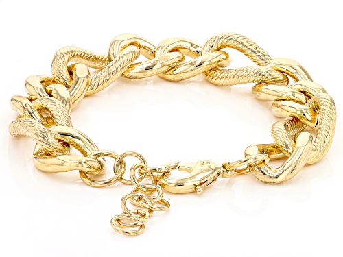 Pre-Owned Moda Al Massimo® 18k Yellow Gold Over Bronze 2+1 Curb Bracelet - Size 7.5