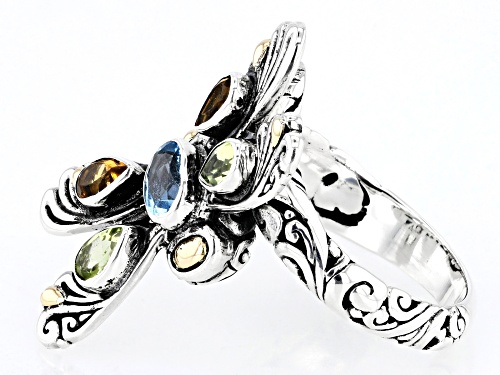 Pre-Owned Artisan Collection of Bali™ 1.19ctw Multi-Stone Sterling Silver With 18K Gold Accents Drag - Size 10