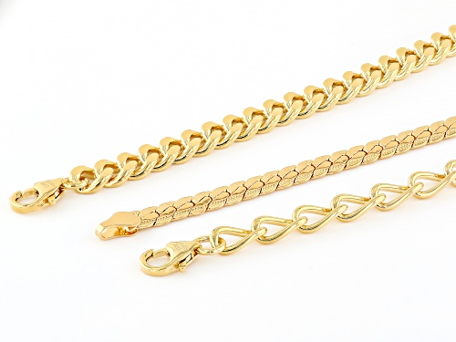 Pre-Owned Moda Al Massimo® 18k Yellow Gold Over Bronze Curb Link Bracelet Set of 3 - Size 8
