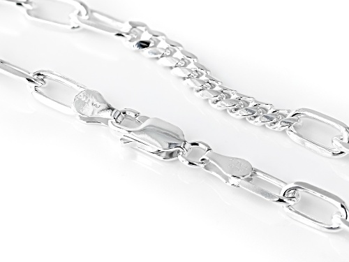 Pre-Owned Sterling Silver Cuban & Paperclip Link Station 20 Inch Necklace - Size 20