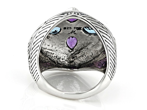 Pre-Owned Artisan Collection of Bali™ Amethyst & Swiss Blue Topaz Sterling Silver & 18K Gold Accent - Size 7