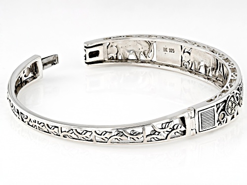 Pre-Owned 0.52ctw Red Vermelho Garnet™ with Marcasite Rhodium Over Sterling Silver Oxidized Bangle B - Size 8