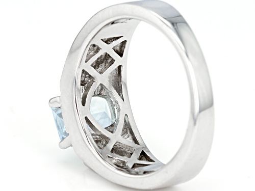 Pre-Owned 1.54ct Cushion Aquamarine With .02ctw Round White Zircon Rhodium Over Sterling Silver Gent - Size 12
