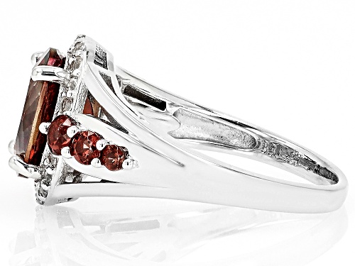 Pre-Owned 2.32ct Oval Red Labradorite, 0.97ctw Vermelho Garnet™ And White Zircon Rhodium Over Silver - Size 6