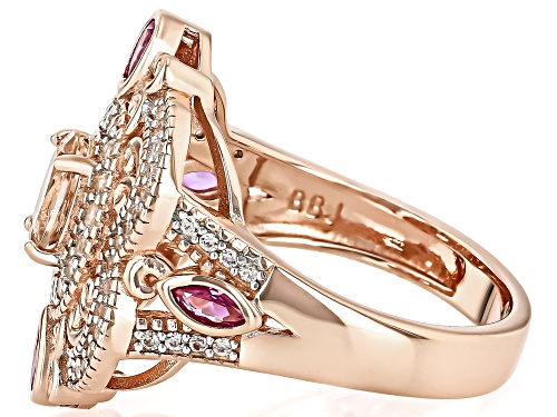 Pre-Owned 0.60ct Morganite, 0.30ctw Lab Sapphire, 0.56ctw White Zircon 18k Rose Gold Over Sterling S - Size 8
