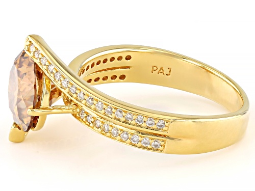Pre-Owned MOISSANITE FIRE® AND CHAMPAGNE MOISSANITE 3.24CTW DEW ROUND 14K YELLOW GOLD OVER SILVER RI - Size 5