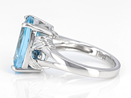 Pre-Owned 4.08ct Cushion Glacier Topaz™ With .03ctw London Blue Topaz Rhodium Over Sterling Silver R - Size 8