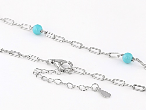 Pre-Owned 5mm Round Cabochon Sleeping Beauty Turquoise Rhodium Over Sterling Silver Paper Chip Neckl - Size 18