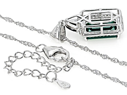 Pre-Owned 2.98ct Green Onyx with 0.21ct Black Spinel & 0.20ctw White Zircon Rhodium Over Silver Pend