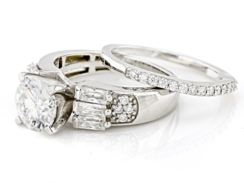 Pre-Owned Moissanite Fire® 2.66ctw DEW Round And Baguette Platineve® Ring With Band - Size 8
