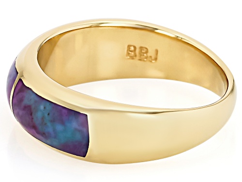 Pre-Owned Southwest Style by JTV™ Purple Turquoise 18K Gold Over Sterling Silver 3-Stone Inlay Ring - Size 8