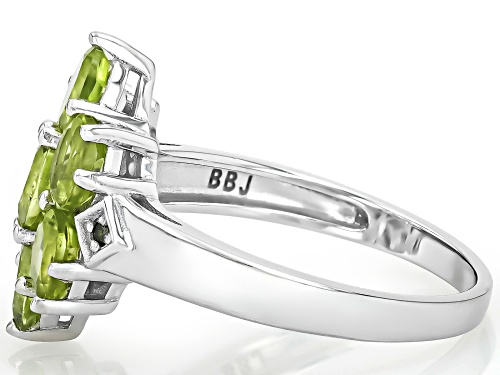 Pre-Owned 1.67ct Oval Manchurian Peridot™ With 0.01ctw Green Diamond Accent Rhodium Over Silver Ring - Size 8