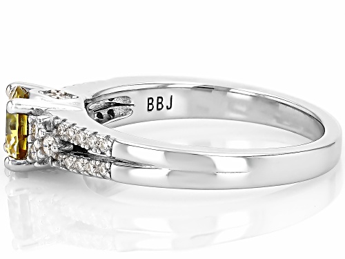 Pre-Owned MOISSANITE FIRE® AND YELLOW MOISSANITE 1.16CTW DEW ROUND PLATINEVE® RING - Size 8