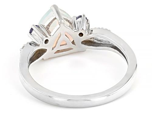 Pre-Owned .79ct Ethiopian Opal with .05ctw Tanzanite & .06ctw White Zircon Rhodium Over Sterling Sil - Size 9
