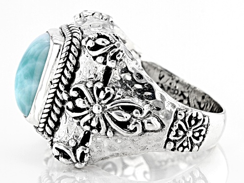 Pre-Owned Artisan Collection of Bali™ 12x8mm Larimar Silver Hammered Ring - Size 9