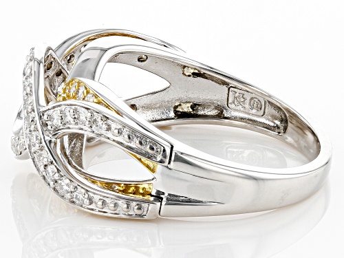 Pre-Owned MOISSANITE FIRE(R) .63CTW DEW ROUND  PLATINEIVE(R) AND 14K YELLOW GOLD OVER SILVER RING - Size 5