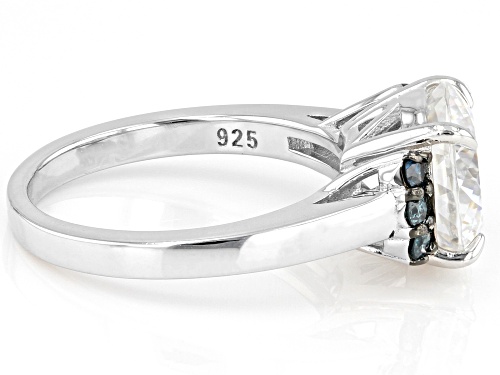 Pre-Owned MOISSANITE FIRE(R) 4.15CT DEW ROUND PORTUGUESE CUT & ROUND BLUE DIAMOND PLATINEVE(R) RING - Size 5