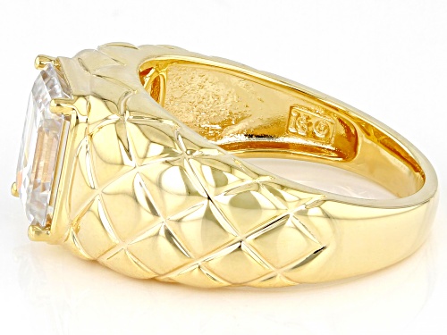Pre-Owned MOISSANITE FIRE(R) 3.55CT DEW OCTAGONAL EMERALD CUT 14K YELLOW GOLD OVER SILVER MEN'S RING - Size 11