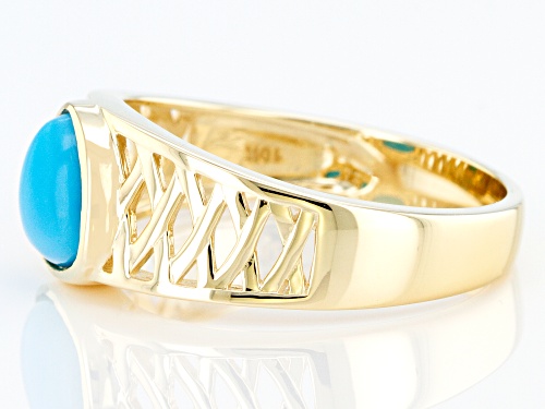 Pre-Owned 8mm Trillion Sleeping Beauty Turquoise 10k Yellow Gold Men's Ring - Size 11