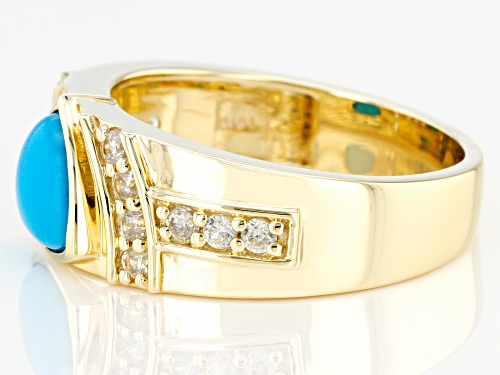 Pre-Owned 8mm Trillion Sleeping Beauty Turquoise With 0.76ctw Round White Zircon 10k Yellow Gold Men - Size 11