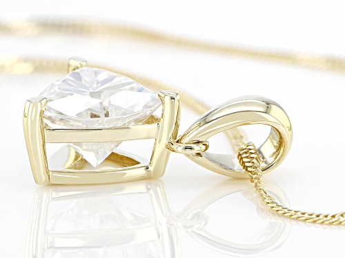 Pre-Owned MOISSANITE FIRE(R) 1.60CT DEW TRILLION CUT 14K YELLOW GOLD SOLITAIRE PENDANT AND SINGAPORE