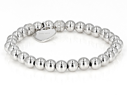 Pre-Owned .14ctw Round White Zircon Rhodium Over Sterling Silver Stretch Bead 
