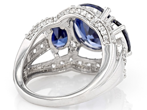 Pre-Owned Bella Luce® Esotica™ 12.30ctw Tanzanite And White Diamond Simulants Rhodium Over Silver Ri - Size 7