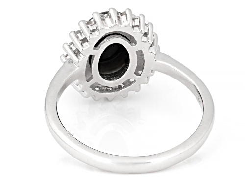Pre-Owned 10x8mm Black Ethiopian Opal with 0.28ctw White Zircon Rhodium Over Sterling Silver Ring - Size 7