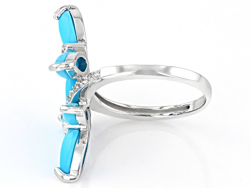 Pre-Owned 8x4mm And 6x3mm Cabochon Sleeping Beauty Turquoise Rhodium Over Sterling Silver Ring - Size 6