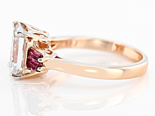 Pre-Owned MOISSANITE FIRE® 2.70CT DEW OCTAGONAL RADIANT CUT & RHODOLITE 14K ROSE GOLD OVER SILVER RI - Size 8
