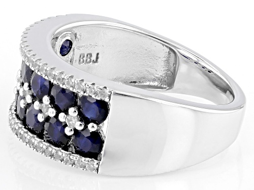 Pre-Owned 1.99ctw Round Blue Sapphire With 0.30ctw White Zircon Rhodium Over Sterling Silver Band Ri - Size 6