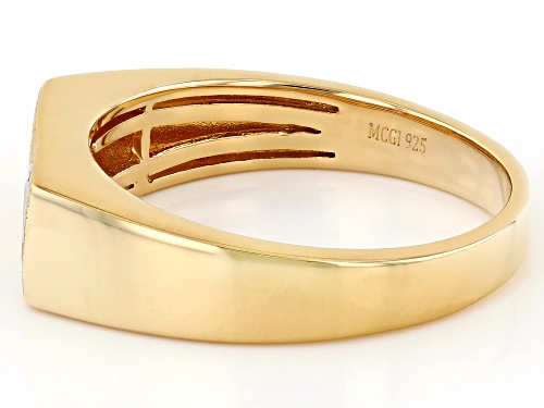 Pre-Owned 0.17ct Baguette Aquamarine 18k Yellow Gold Over Sterling Silver Men's Signet Ring - Size 12