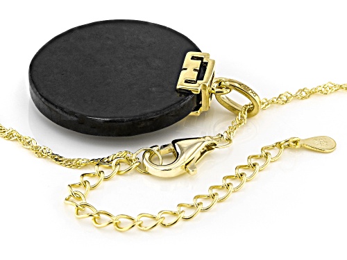 Pre-Owned 25mm Black Jadeite 18k Yellow Gold Over Sterling Silver Snake Pendant With Chain